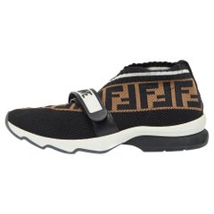 Fendi Black/Brown Zucca Knit Fabric Rockoko Slip On Sneakers Size 38