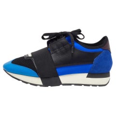 Balenciaga Blue Leather  Mesh and Suede Race Runner Low Top Sneakers Size 37