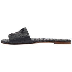 Chanel Black Leather CC Flat Slides Size 38