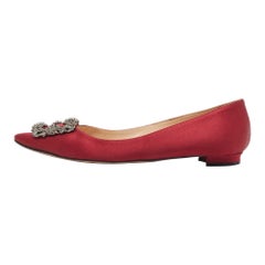 Manolo Blahnik Burgundy Satin Hangisi Ballet Flats 37.5
