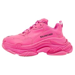 Balenciaga Pink Leather Triple S Lace Up Sneakers Size 36