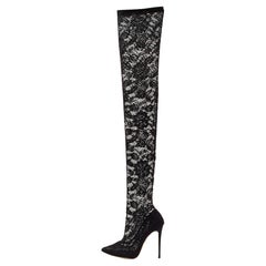 Dolce & Gabbana Black Lace and Mesh Knee Length Boots Size 37