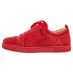 Christian Louboutin Red Suede Louis Spikes Lace Up Sneakers Size 42.5