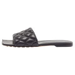 Bottega Veneta Black Leather Lido Flat Sandals Size 38
