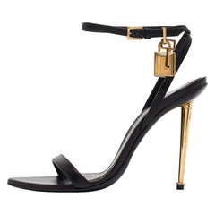 Tom Ford Black Leather Padlock Ankle Strap Sandals Size 36