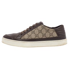 Gucci Beige/Brown GG Supreme Canvas and Leather Low Top Sneakers Size 41