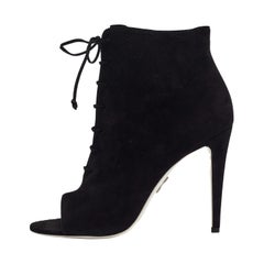 Off-White Black Suede Open Toe Lace Up Ankle Booties Talla 39