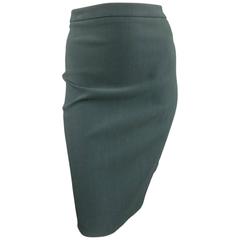 LANVIN Size 4 Green Stretch Satin Back Zip Pencil Skirt