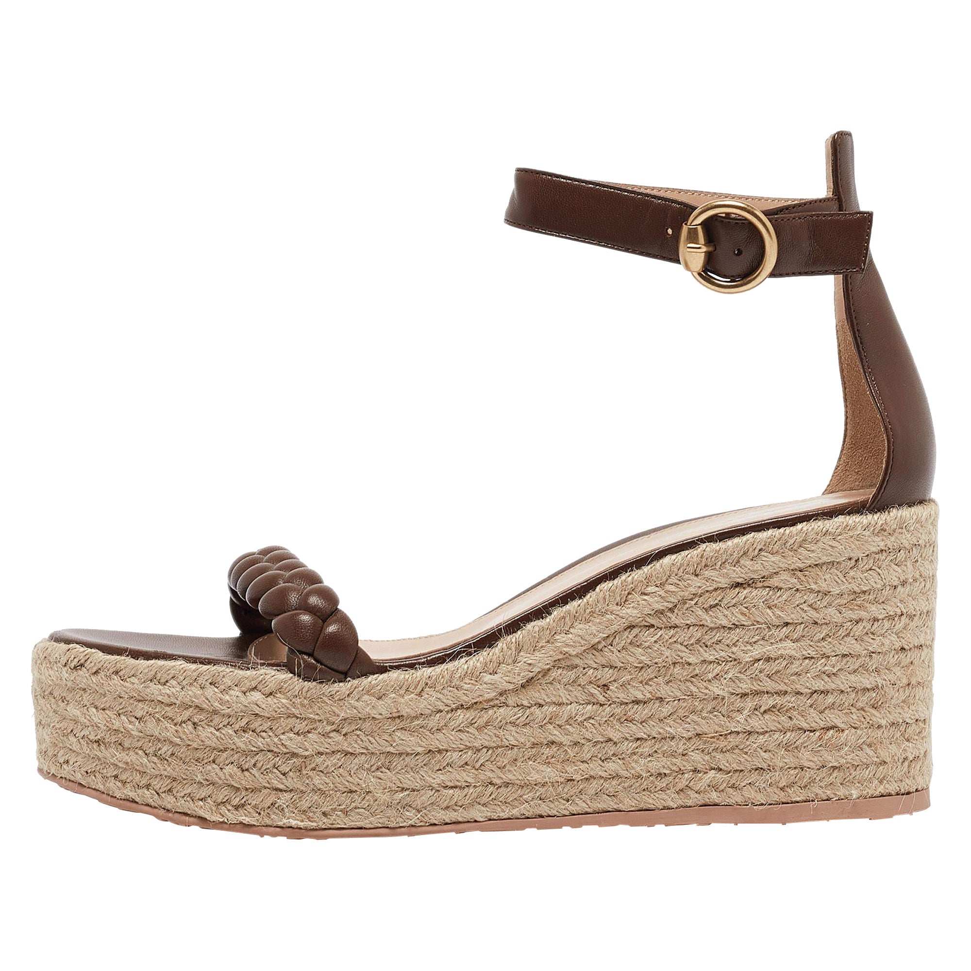 Gianvito Rossi Brown Braided Leather Merida Espadrille Wedge Sandals Size 40 For Sale