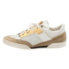 Versace White/Beige Leather and Suede Medusa Low Top Sneakers 43