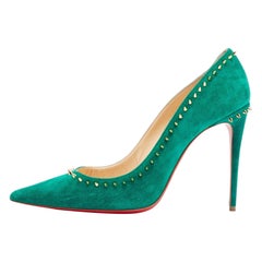 Christian Louboutin Green Suede Anjalina Pumps Size 40.5