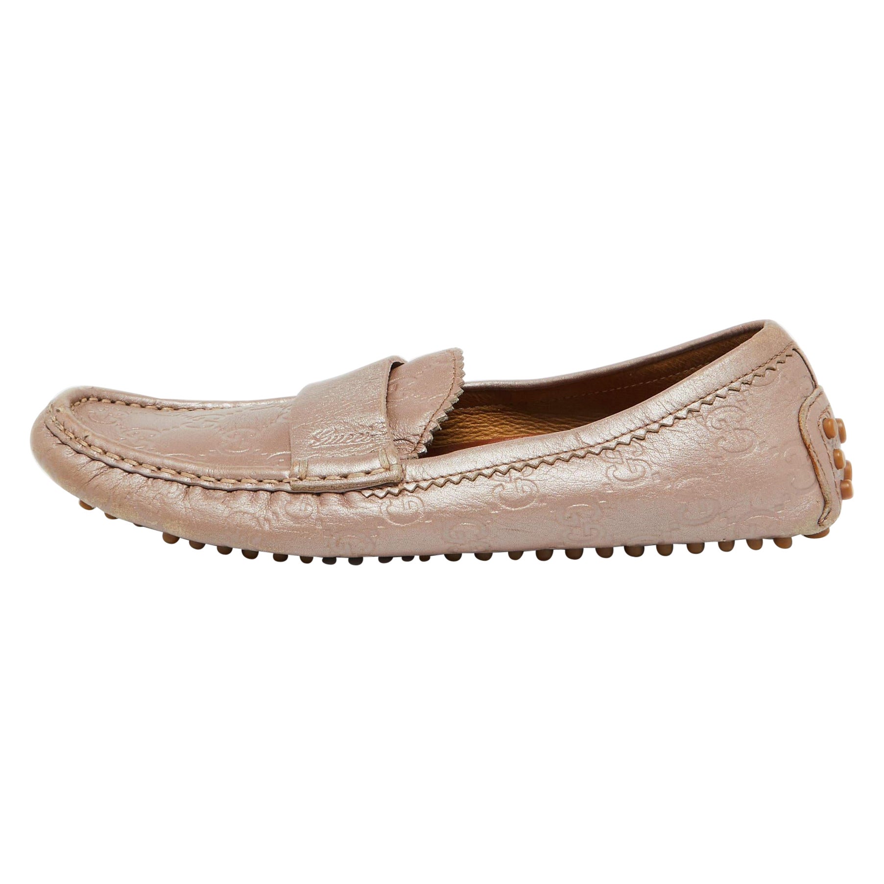 Gucci Champán Rosa Guccissima Piel Mocasines Slip On Talla 35.5