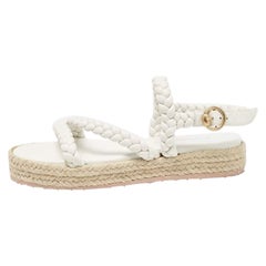 Gianvito Rossi Sandali Espadrille con Piattaforma in Pelle Intrecciata Bianca Taglia 36.5
