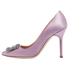 Manolo Blahnik Purple Satin Hangisi Pumps Size 40