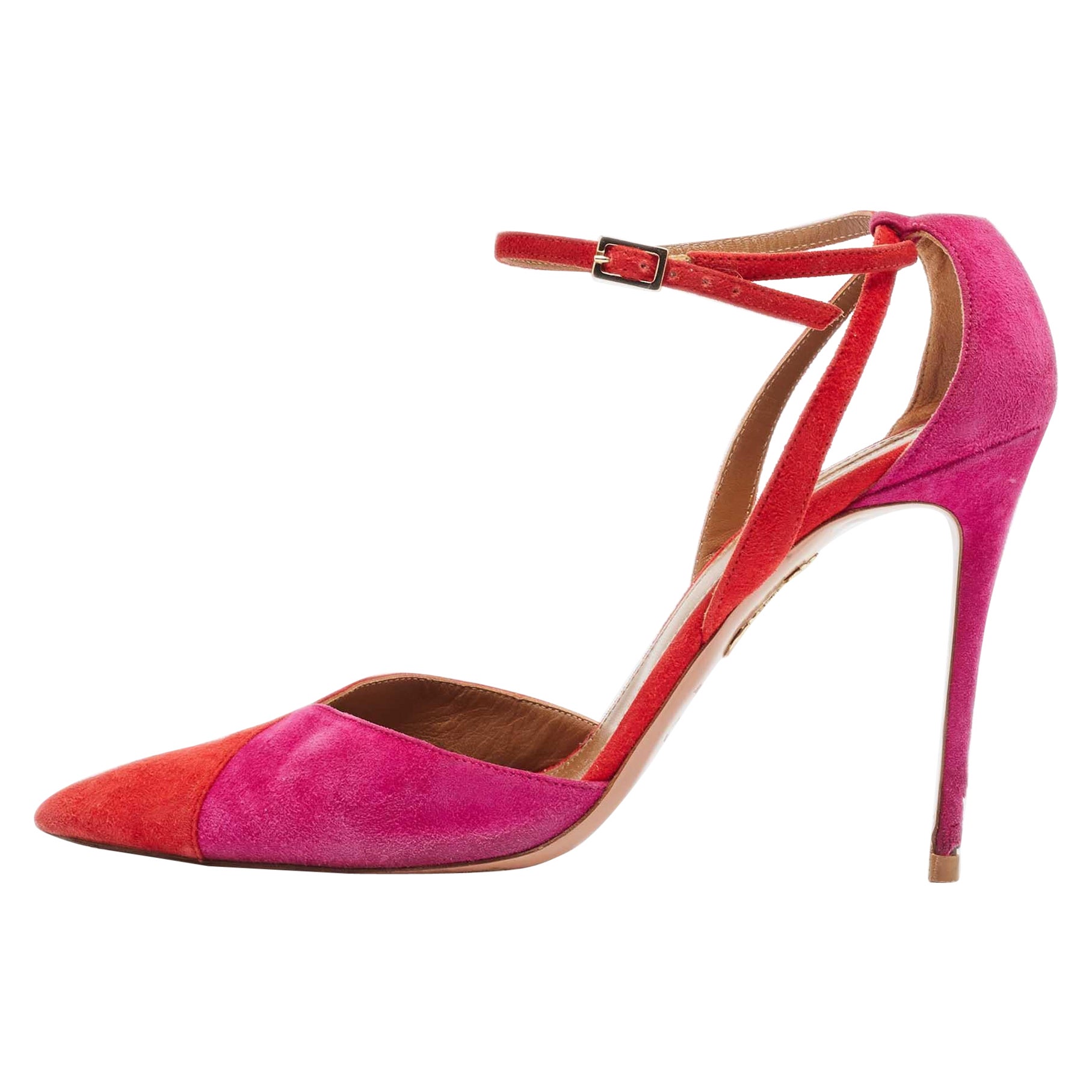 Aquazzura Red/Purple Suede Ankle Strap Pumps Size 40 For Sale