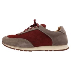 Loro Piana Grey/Burgundy Suede Weekend Walk Low Top Sneakers Size 46