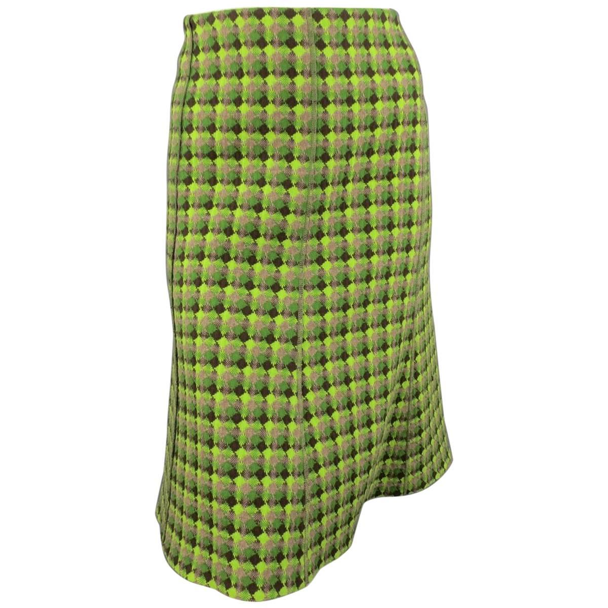 AKRIS Skirt - Size 8 Green & Brown Diamond Tweed A line Flare