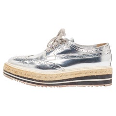 Prada Silver Leather Brogues Oxford Sneakers Size 38