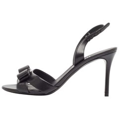 Salvatore Ferragamo Black Leather Lida Slingback Sandals Size 37.5