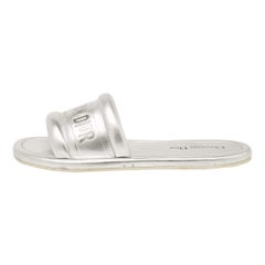 Dior Silver Leather Every-D Flat Slides Size 39