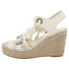 Salvatore Ferragamo Multicolor Fabric Leather Wedge Espadrille Sandals Size 37