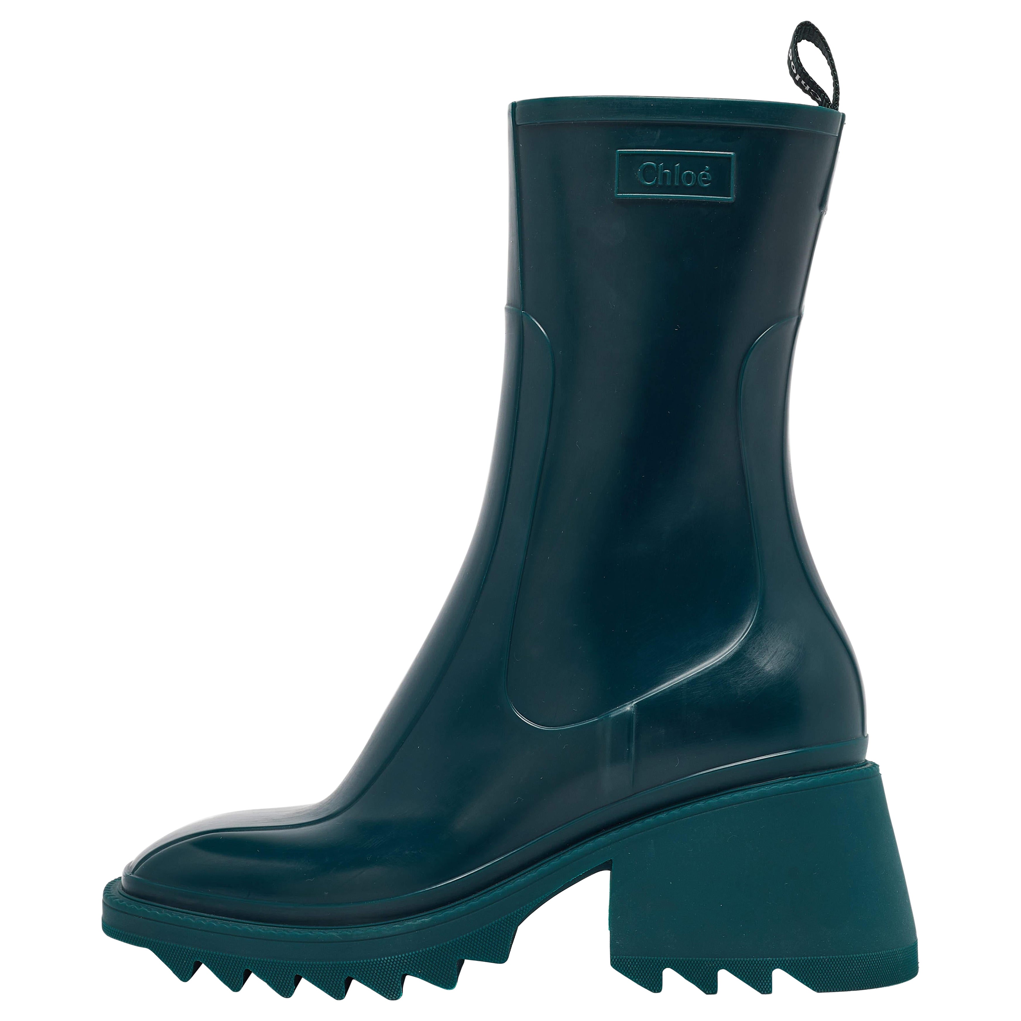 Chloe Green Rubber Betty Rain Boots Size 41 For Sale