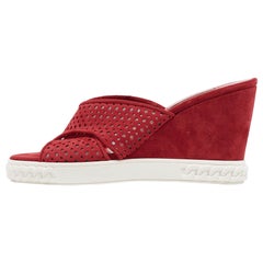 Casadei Red Suede Wedge Sandals Size 39