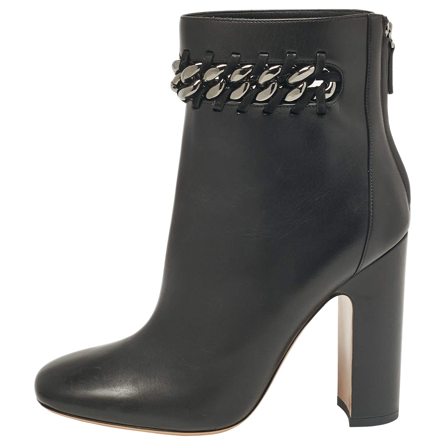 Valentino - Bottines à talons hauts en cuir noir avec ornements en maillons de chaîne - Taille 41