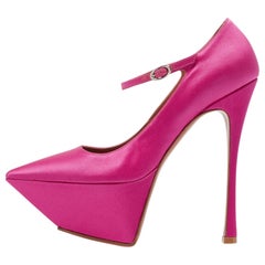 Amina Muaddi Pink Satin Yigit Platform Pumps Size 38