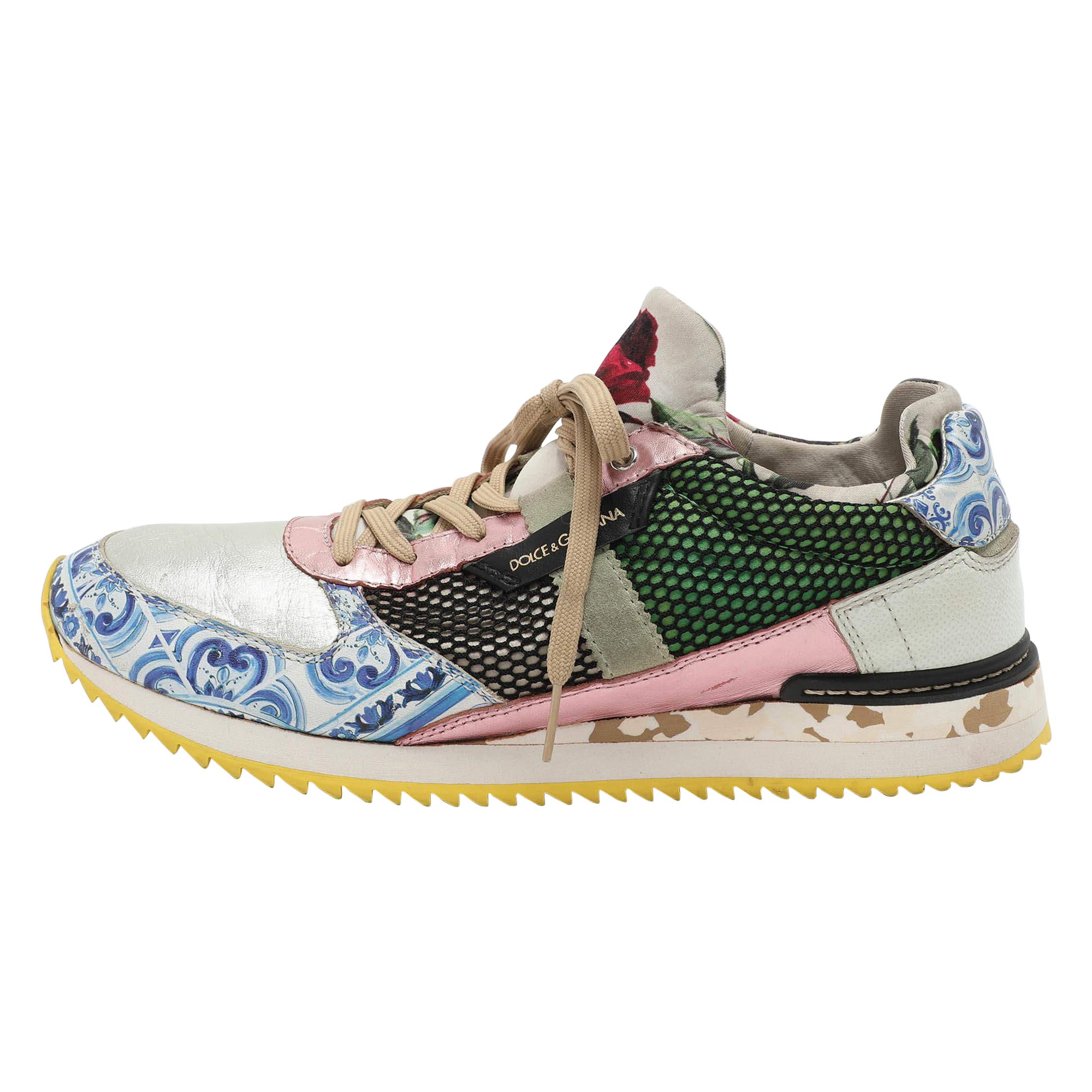 Dolce & Gabbana Zapatillas bajas de cuero multicolor con mezcla de malla talla 40 en venta