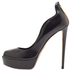 Sergio Rossi Black Leather Peep Toe Platform Pumps Size 41