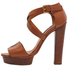 Ralph Lauren Brown Leder Knöchelriemen Plattform Sandalen Größe 36