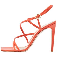 Gianvito Rossi Red Leather Manilla Ankle Strap Sandals Size 39