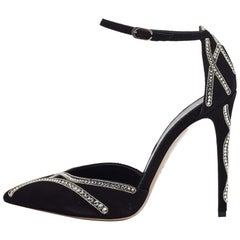 Le Silla Black Suede Crystal Embellished Mary Jane Pumps Size 38.5