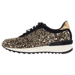 Casadei Black/Gold Suede and Leather Studded Low Top Sneakers Size 37
