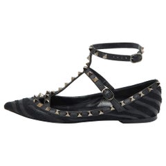 Bailarinas con correa al tobillo Rockstud de piel y pelo de becerro negro Valentino talla 38