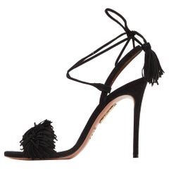 Aquazzura Black Leather Wild Thing Ankle Strap Sandals Size 40.5