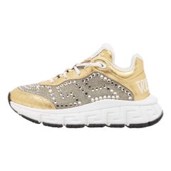 Versace Gold/Silver Leather and Lurex Fabric Trigreca Sneakers Size 36