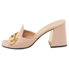 Gucci Pink Leather Block Heel Slide Sandals Size 39