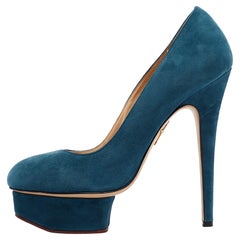 Charlotte Olympia Blue Suede Dolly Platform Pumps Size 38