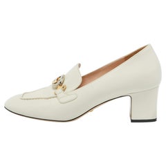 Gucci White Leather Zumi GG Loafer Block Heel Pumps Size 41