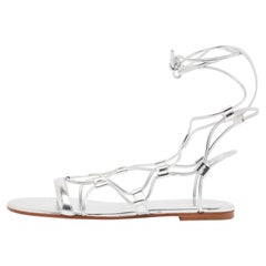 Gianvito Rossi Silver Leather Giza Flat Sandals Taglia 37