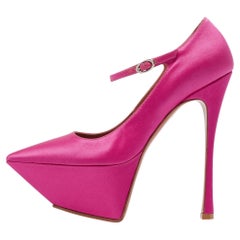 Amina Muaddi Pink Satin Yigit Platform Pumps Size 37.5