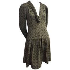 1990s Chanel Gray Wool Jersey Drop-Waist Dress w "COCO" Logo Print 12