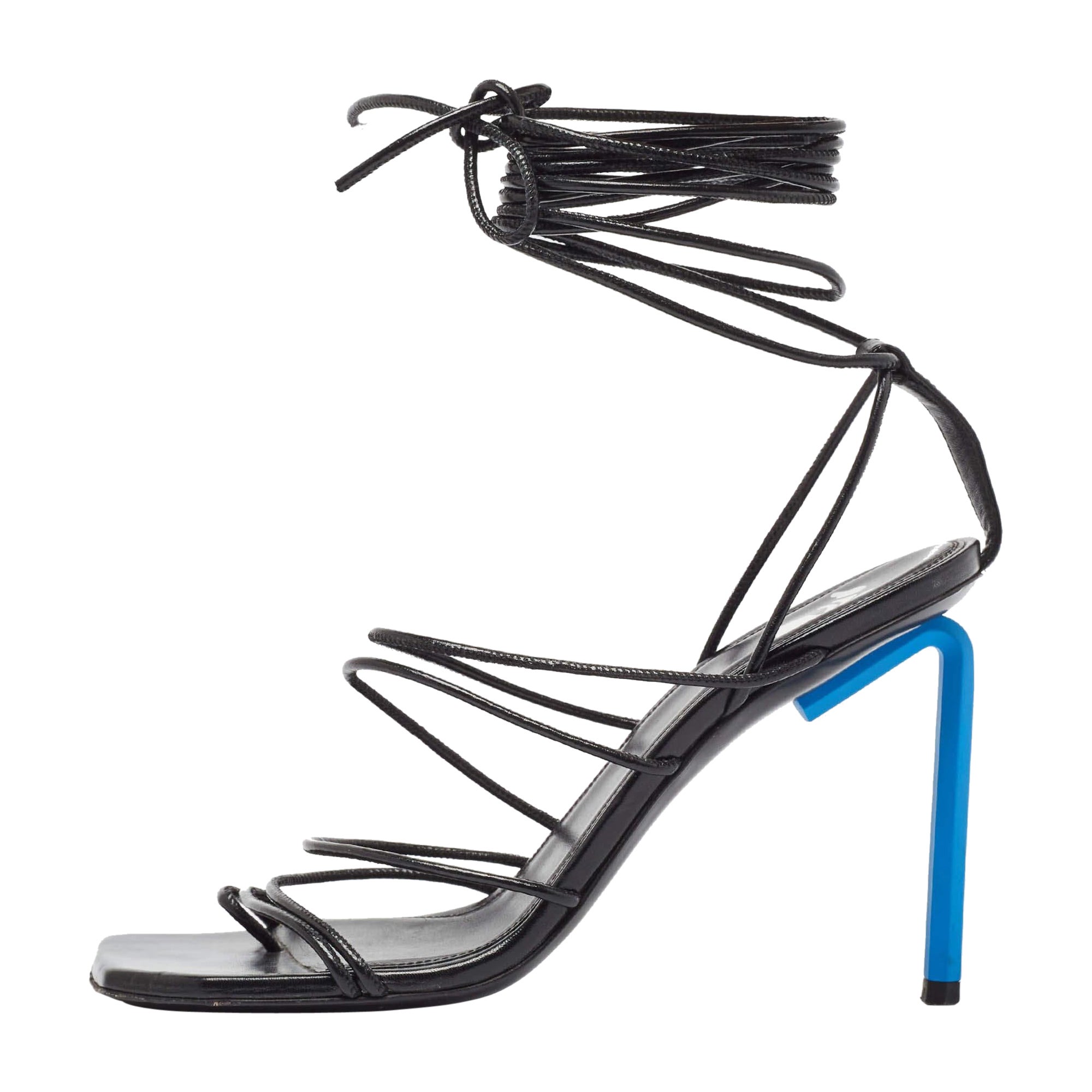 Off-White Black Leather Ankle Strap Sandals Size 37 For Sale