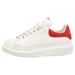 Alexander McQueen White/Red Leather and Suede Oversized Sneakers Size 40