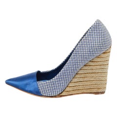 Dior Blue Woven Canvas Dolce Vita Espadrille Wedge Pumps Size 36.5