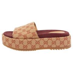 Gucci Beige GG Canvas Ruggine Angelina Platform Sandals Size 39.5
