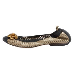 Chanel Gold Suede CC Metal Camellia Ballet Flats Size 40