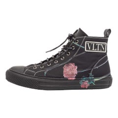 Valentino Black Floral Print Canvas VLTN High Top Sneakers Size 43